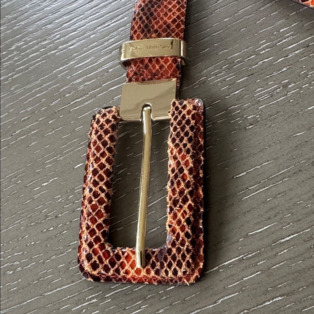 Michael Kors Brown Orange Leather Belt with Gold Tone Buckle Snake Print Size L - Picture 11 of 12
